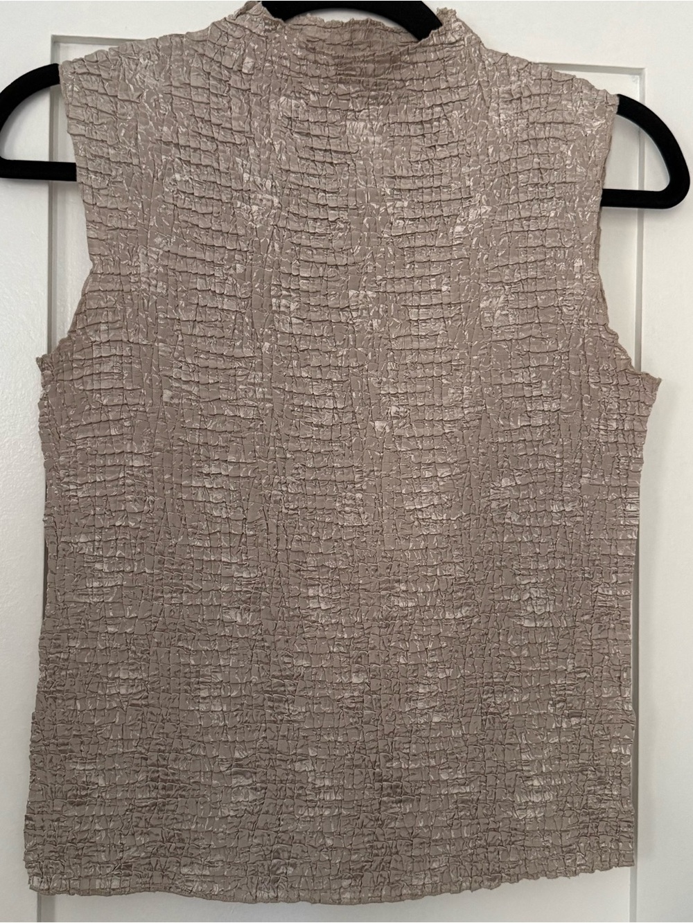 Plisse Sleeveless Crinkle Mock Neck Blouse